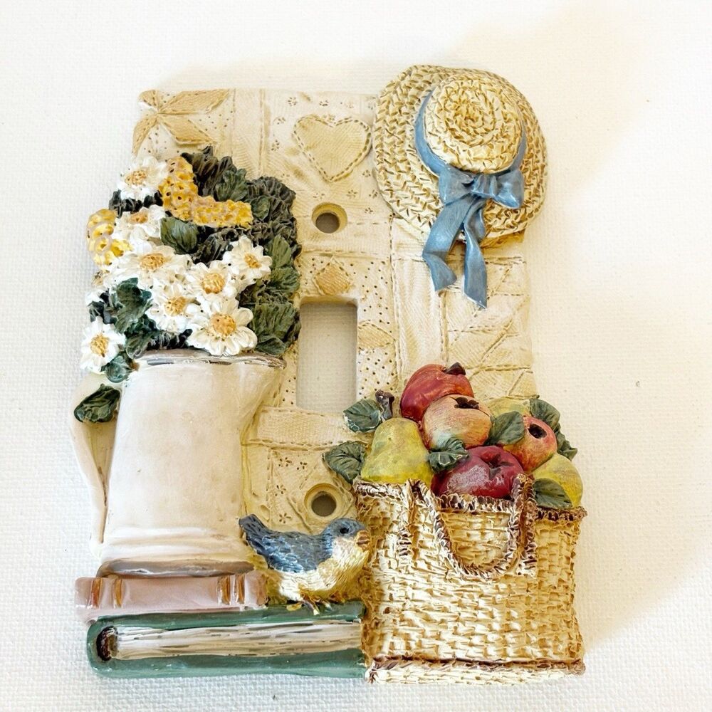 FIGI Single Light Switch Plate Cover Hand Painted Ceramic Cottagecore Country